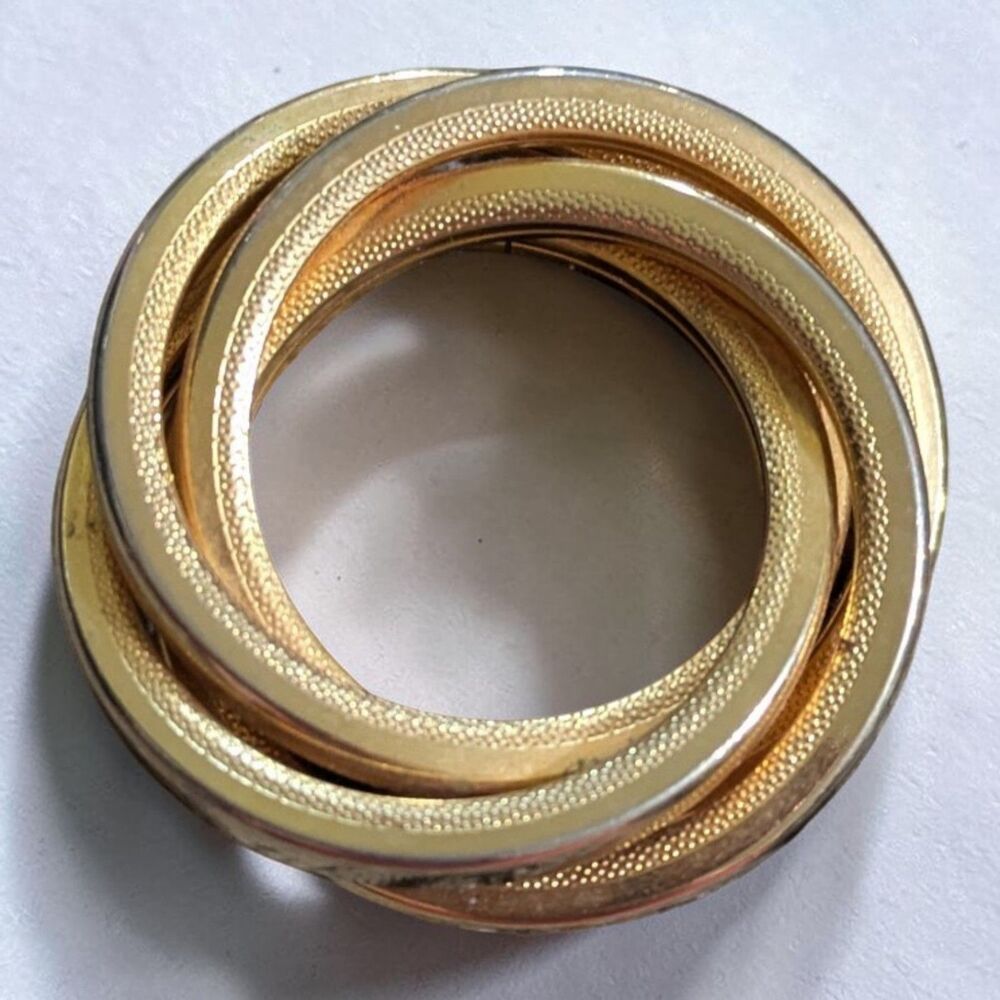 Gold Tone Interlocking Circle Brooch Vintage Style Knot Pin Elegant Statement - Picture 2 of 3